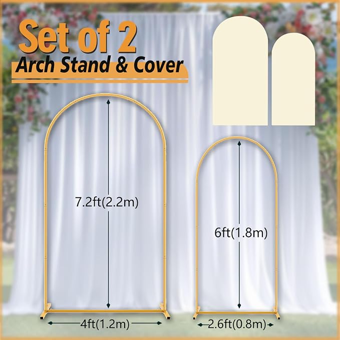 Arch Backdrop Stand and Cover Set (7.2ft,6ft) Birthday Party Wedding Ceremony Bridal Baby Shower Event Decor Gender Reveal (Beige, 7.2Ft+6Ft)