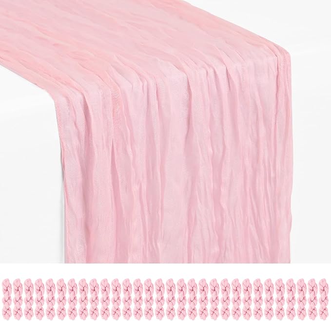 30 Pack Light Pink Cheesecloth Table Runner 17 x 108 inch Boho Gauze Table Runner Rustic Sheer Cheese Cloth Table Decorations for Wedding Party Baby Bridal Shower Birthday Holiday Home