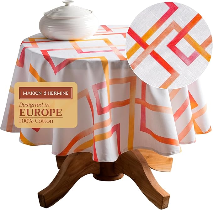 Maison d' Hermine Table Cloth Round Table 100% Cotton 69 Round Inches Tablecloth Reusable Decorative for Dining Kitchen Room Farmhouse Party Home Hotel Restaurant Spring Summer - Summer Maze