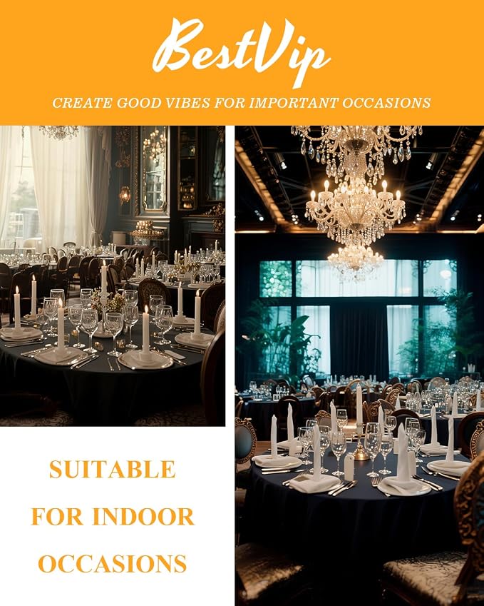 BESTVIP 6 Pack 120 Inch Black Round Polyester Tablecloth for 48"-78" Tables | Machine Washable Reusable Decorative Fabric Cover, Perfect for Wedding, Party, Banquet, Restaurant & Event Decor