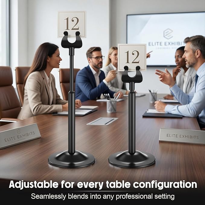 Kathfly Black 12 Set Table Number Holders Adjustable Metal Place Card Holders Harp-clip Tabletop Sign Stands Detachable Card Holder for Weddings Birthday Restaurants Table Decor (4.9-7.3 Inch)