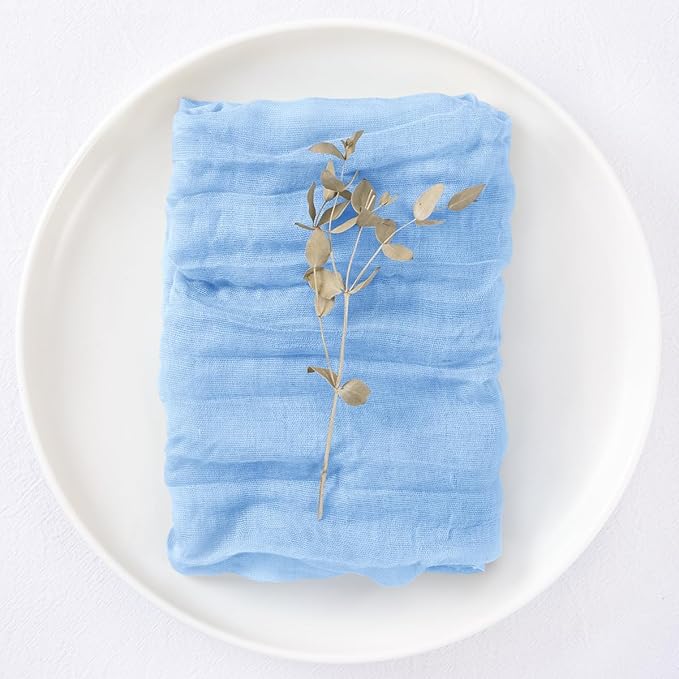 DeZerlor 20 Pack Light Blue Cheesecloth Napkins Spring Cloth Napkins Set of 20 Baby Blue Dinner Napkins Bulk 21x21 Inches for Wedding Bridal Shower Baby Shower Parties