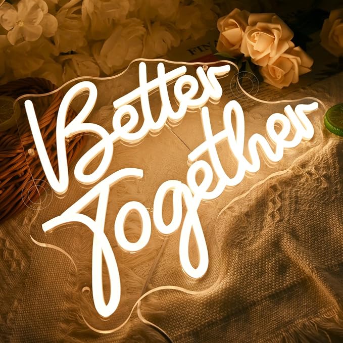 SYLHOME Better Together Led Neon Light Sign Wedding Engagement Anniversary Bridal Shower Wall Sign Decor Bedroom Valentine Day Birthday Party Banner USB 13.78" X 10.91"
