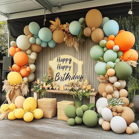 Brown Green Orange Yellow Balloon Garland Double Stuffed Dusty Green White Balloons Blush Tan Balloon Arch Kit for Birthday Baby Shower Fall Wedding Party Decor