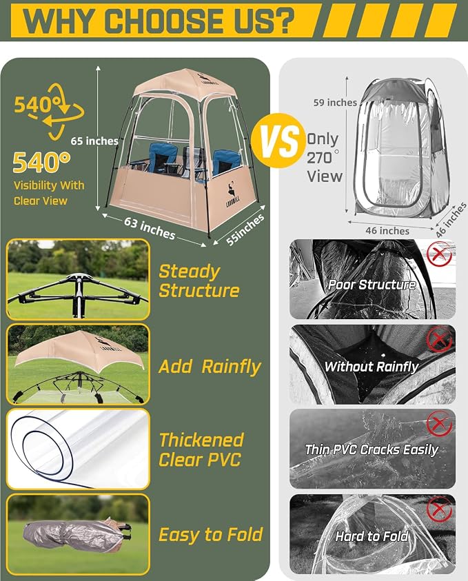 Pod All Weather Sports Tent, Outdoor Pop Up Bubble Clear 540° View Winter Tent for 1-2 Person, Instant Cold Weather Shelter with Rainfly for Soccer, Football, Softball & Other Sports Events
