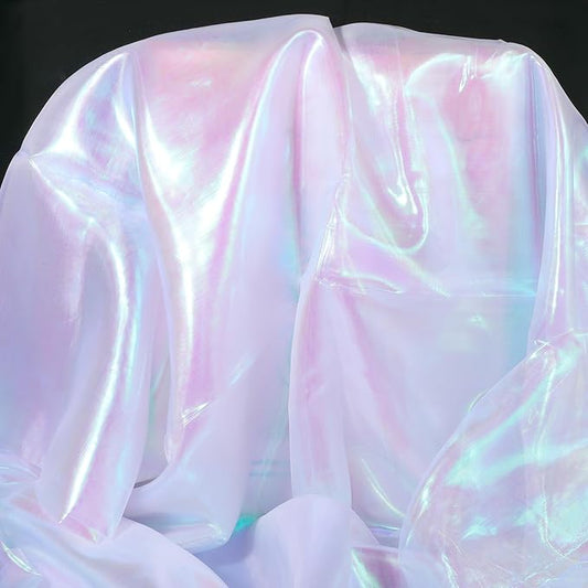 11 Yard Sheer Iridescent Organza Fabric, 59in Wide, Magic Laser Holographic Fabrics, Sheer Shiny Fabric, Fantasy White Organza Tulle Fabrics for DIY Dress Curtain Photography Background Wedding Party