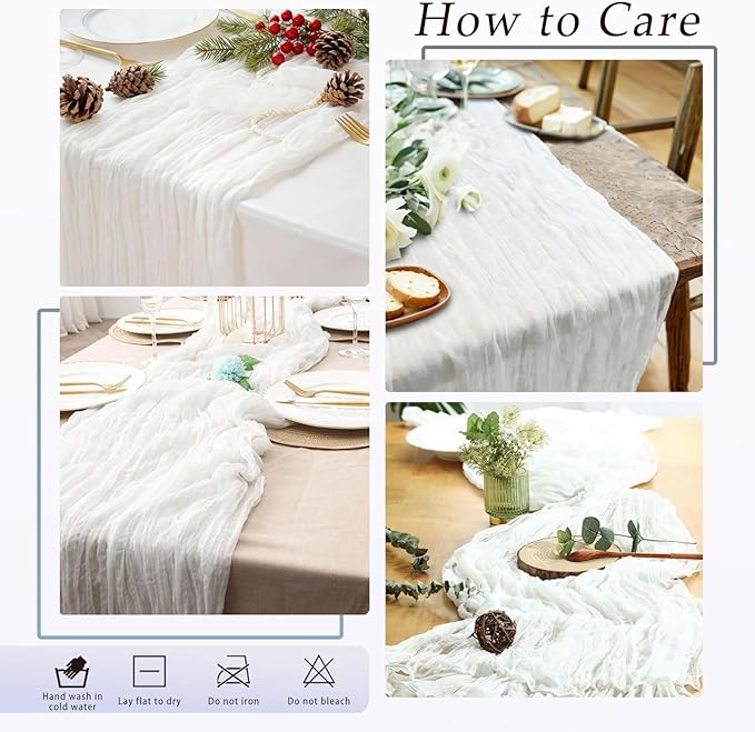 10 Pack White Cheesecloth Table Runner 17x108 Inch Semi Sheer Boho Rustic Gauze Cheese Cloth Table Runners for Wedding Party Birthday Baby Shower Home Décor
