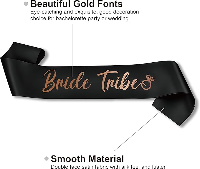 PartyGifts&beyond Bachelorette Party Favors Bride to Be Sash and Veil Set Bachelorette Sashes Bridal Shower Gifts Bride Tribe Sash (11，Black)