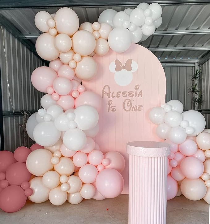 Pink and White Balloons Garland Arch Kit - Double Stuffed Matte Light Pink Blush Pink Cream Peach Latex Balloon Different Sizes 18 12 10 5In Dusty Rose Ballon for Baby Shower Party Decorations