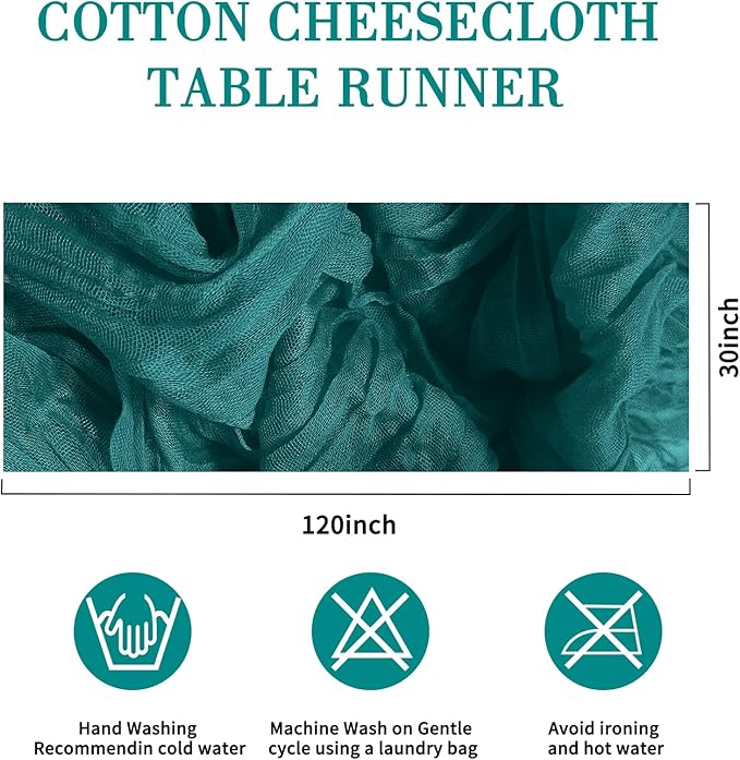120inch Teal Cheesecloth Table Runners - 10Ft Long Cotton Dark Teal Gauze Table Runner Teal Blue Table Decor for Weddings Bridal Parties and Baby Showers Decoration- Elegant Turquoise Table Cloth