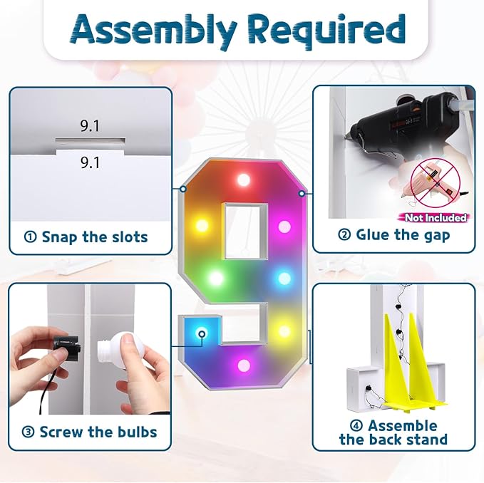 imprsv 3FT Colorful Marquee Numbers,18 Colors with Remote, Light Up Numbers 9 for 9th 90th Birthday Decorations Anniversary Party Decor, Pre-Cut Foam Board Kit, Mosaic Sign for Balloon