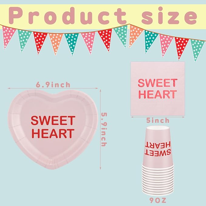 Maxcheck 196 Pcs Conversation Heart Party Supplies Valentine's Day Party Tableware Decorations Heart Disposable Paper Plates Napkins Cups for Valentine Anniversary Birthday Wedding, Serves 48(Pastel)