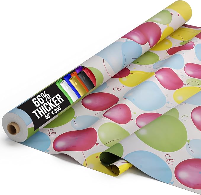 Party Solids 66% Thicker Premium Balloon Print Plastic Table Cover Roll 40" X 300' Table Cloth Plastic Cover Roll Quality Thick Banquet Rolls Disposable Tablecloth Rolls Strong American Based Company