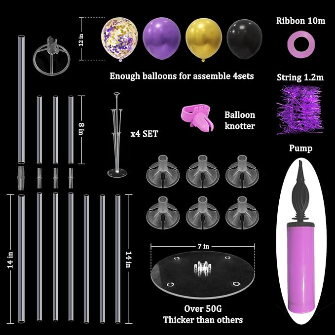 ZJDHPTY Halloween Decorations,4Set Purple Black Gold Balloon Stand Kit | Balloon Centerpieces for Birthday Graduation Wedding Retirement Anniversary Homecoming Party Decorations