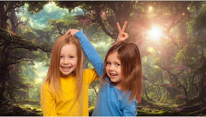 Fantasy Forest Backdrop Fairytale Forest with Sunbeams Fog Photography Background Enchanted Forest Landscape Jungle Style Party Banner Decorations Portrait Photo Studio Props Vinyl 15x8ft