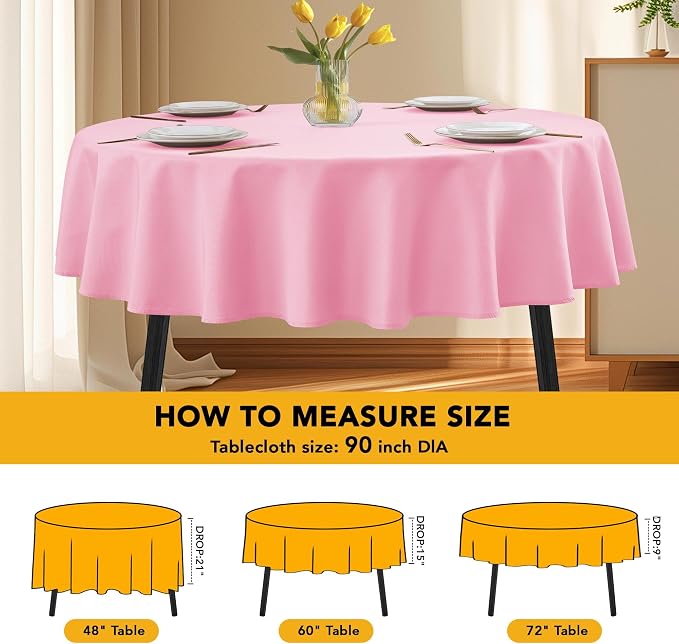10-Pack Pink Round Tablecloths, 90 Inches, Stain-Resistant Polyester for 4-5 Ft Round Tables - Washable Table Covers for Weddings, Banquets, Birthday Parties, Events
