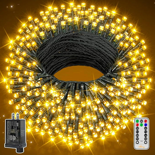 Ollny Christmas Lights 262FT 800LED, Plug-in Outside Tree Lights with Timer and 8 Modes, Remote Control Waterproof Dimmable Outdoor String Light for House Yard Patio Xmas Decorations(Warm White)