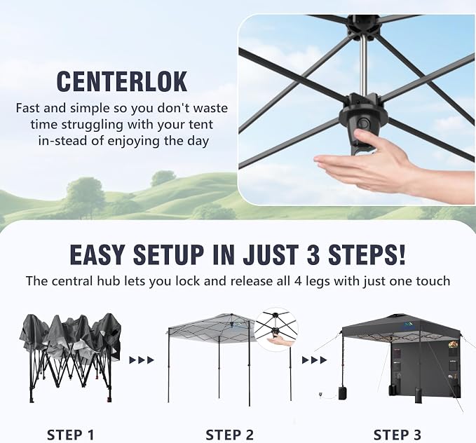 12X12 Pop Up Canopy Tent,Heavy Duty One Person Set Up Event Tent,Removable Pockets Sidewall, Easy Up Canopy with One Push Button for Extra Storage,Grey