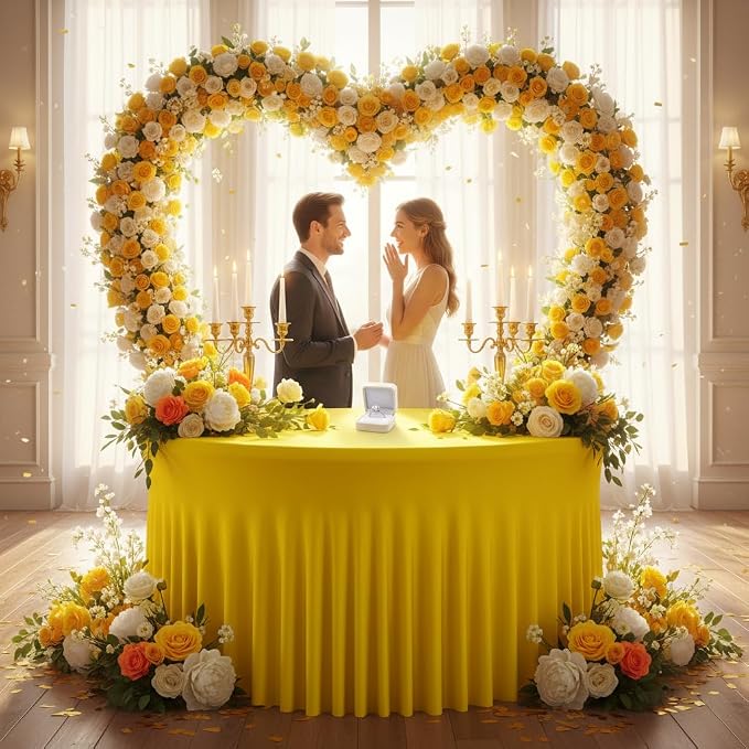 6 Pack Yellow 72 inch Round Spandex Tablecloth,Wrinkle-Free Stretchy Fitted 6FT Round Tables,Elastic Edge with Skirt,Washable Tablecloths for Wedding Banquet Party Birthday Buffet