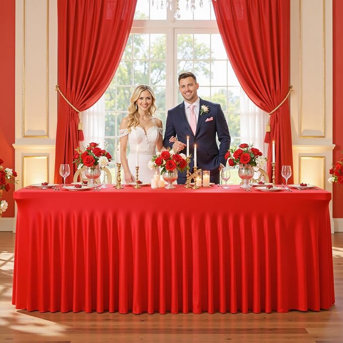 gogoparti 6 Pack Spandex Red Fitted Table Cloth for 6ft Rectangle Tables Red Stretch Tablecloth Table Covers Skirt Banquet Wrinkle Free Tablecloths for Parties Wedding