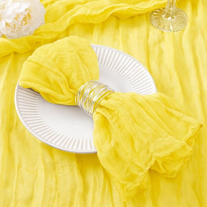 DeZerlor 50 Pack Lemon Yellow Cheesecloth Napkins Spring Cloth Napkins Set of 50 Yellow Dinner Napkins Bulk 21x21 Inches for Wedding Bridal Shower Baby Shower Parties
