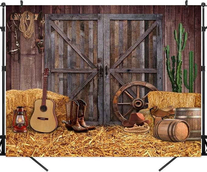 Western Backdrop 10x8ft for Western Party Decor&Photography | Thicker Vinyk Clear Image Vintage Farm Wooden Door Barn Wild West Rodeo Banner for Large Western Theme Birthday Party Decor