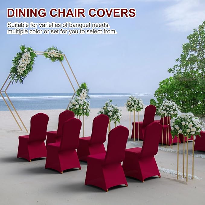 Trlyc 30 Pcs Spandex Chair Covers for Dining Chairs Stretch Polyester Dining Chairs Slipcovers for Wedding Party Decor Banquet Flat-Front Chair Cover (Burgundy)