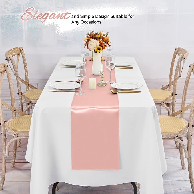 Pesonlook 24 Pack Rose Gold Satin Table Runners for Wedding 12 x 108 Inch Long Table Runners for Rectangle Round Tables, Smooth Table Runner Birthday Party Banquets Decoration