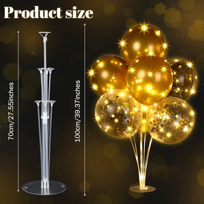 Junkin 6 Set Balloons Centerpieces for Table with LED String Light 60 Pcs Balloons Light up Table Balloon Stand Centerpieces for Graduation Birthday Baby Shower Wedding Bridal Shower(Gold)