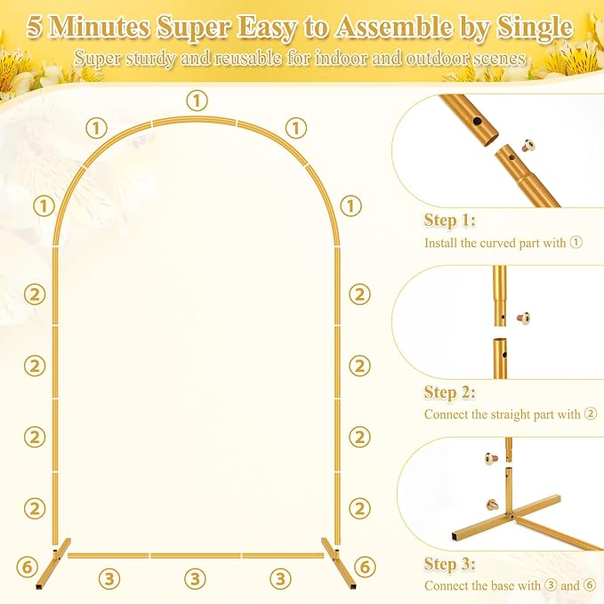 Jupwalz Arch Backdrop Stand and Cover Set, Metal Arch Stand with Rich Balloon Tool for Wedding Birthday Baby Shower Graduation Event Balloon Flowers Decor, Easy to Assemble (7.2FT, Beige)