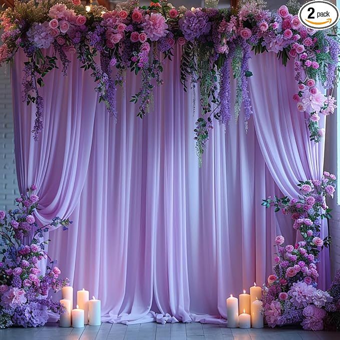 10x10ft Wrinkle Free Lavender Backdrop Curtain for Parties Soft Fabric Drapes Wedding Curtain Backdrop for Birthday Party Decorations Background for Photography 5x10ft,2 Panels