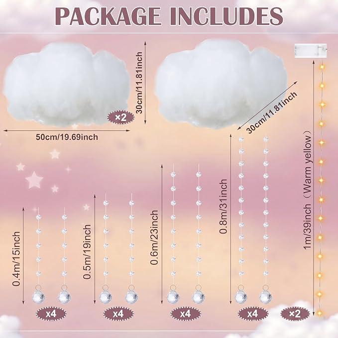 Marsui Artificial Cloud Props LED Hanging Cloud Light String Fake Imitation 3D Cotton Classroom School Decor Raindrop for Room Ceiling Baby Shower Party Wedding Nursery Classroom Wall DIY Decor(6 Pcs)