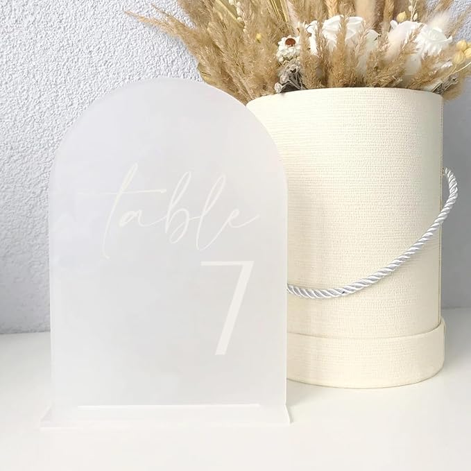 HOODO Frosted Arch Acrylic Table Numbers 1-30 with Stands, 5"x7" Acrylic Arch Signs and Holders, Frosted Table Numbers for Wedding Reception, Party, Anniversary, Event