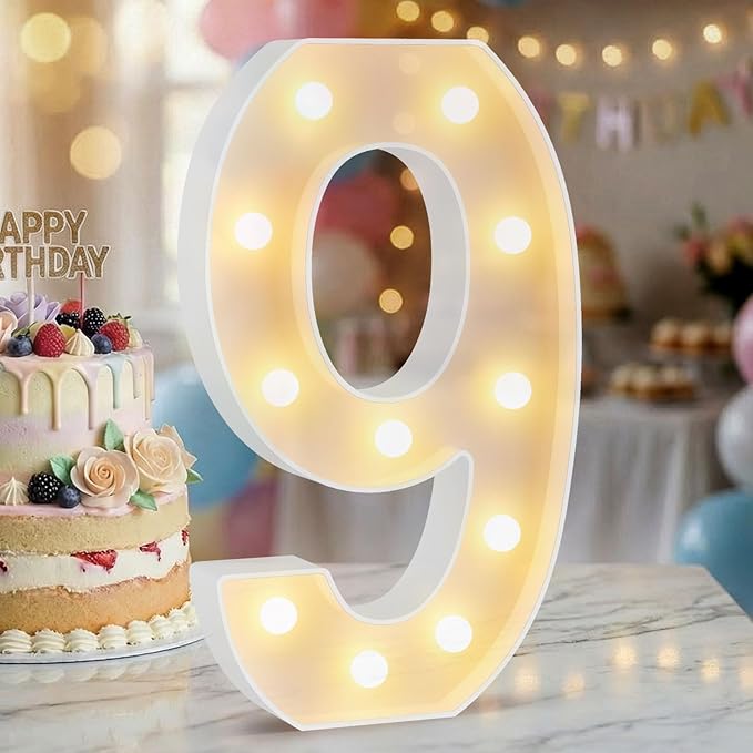 12.6 Inch LED Marquee Light Up Numbers, Birthday Number Lights as Gifts for Girls Women Men, Lighted Marquee Numbers for Anniversary Party Night Light Table Decorations, Number 9