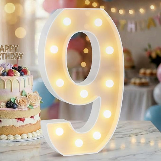 12.6 Inch LED Marquee Light Up Numbers, Birthday Number Lights as Gifts for Girls Women Men, Lighted Marquee Numbers for Anniversary Party Night Light Table Decorations, Number 9
