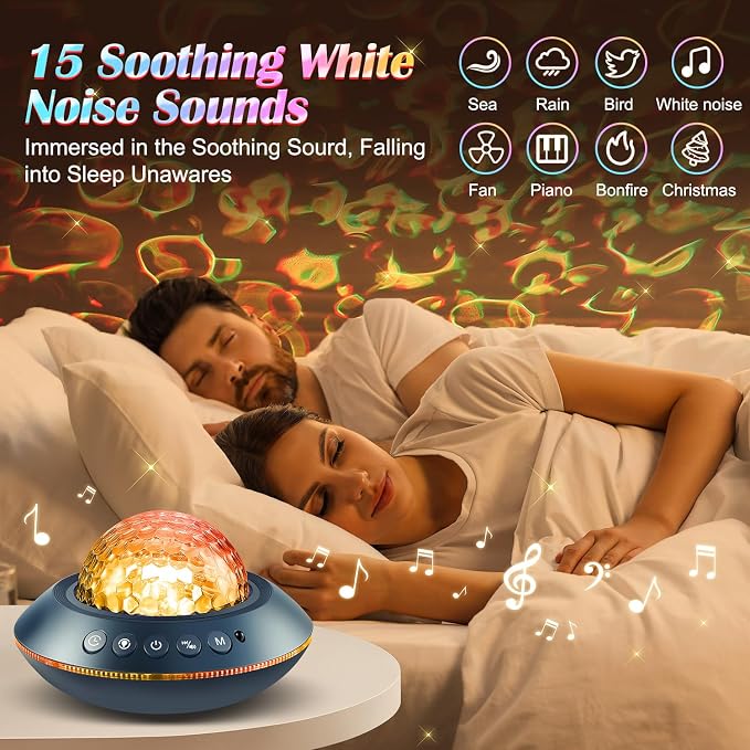 PIKOY Galaxy Projector for Bedroom, White Noises & Bluetooth Night Light Projector,360° Full Coverage Ceiling Projector Galaxy Light Projector,Remote Timer Night Sky Projector Ocean Light Projector