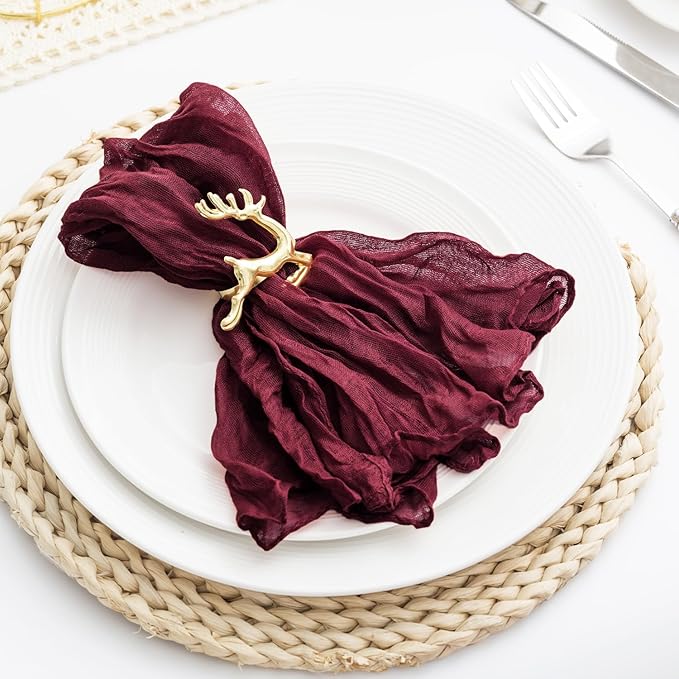100 Pack Burgundy Cheesecloth Napkins Washable 21x21 Inches Burgundy Cloth Napkins Set of 100 Dinner Table Napkins for Wedding Bridal Baby Shower Rustic Boho Cotton Gauze Summer Party Table Decor