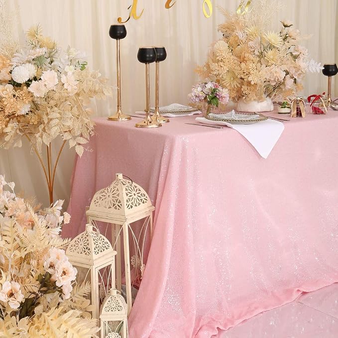 Juya Delight 60" x 102" Pink Rectangle Sequin Tablecloth for Party Dinner Banquet Festival Wedding Anniversary Exhibition Dessert Table