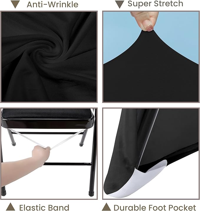 Folding Chair Covers 30 PCS Stretch Spandex Chair Covers Upgraded Universal Washable Fitted Chair Slipcovers Protector for Party, Wedding, Holidays, Banquet, Celebration (Black, 30 PCS)
