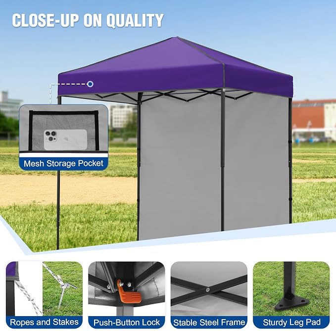 6x4 Pop Up Canopy Tent with One Wall Panel, Instant Portable Beach Canopy, Outdoor Tent with Carry Bag for Camping, Sports, Tailgating, Events, Purple