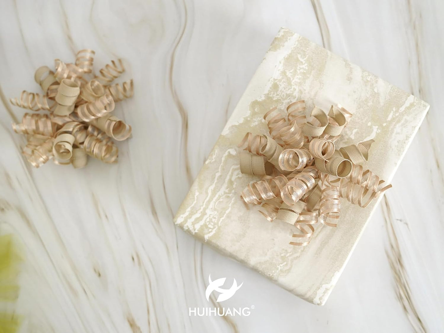 HUIHUANG Curly Bows for Gift Wrapping Champagne Gift Bow 5 inch x 8 Counts Self-Adhesive Ribbon Bows for Presents, Paper Bag, Party Favors, Wrapping Accessories, Holiday Wedding Decoration