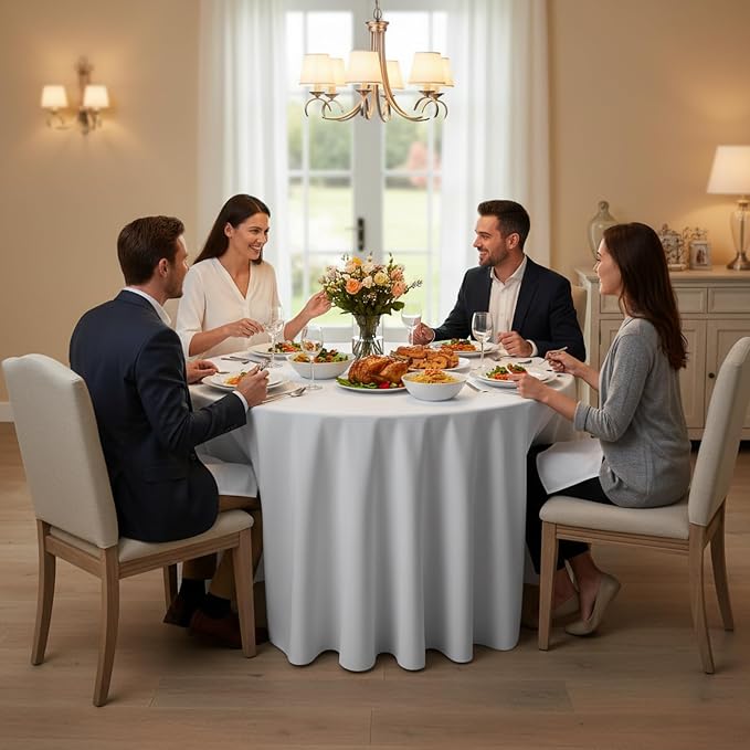 Fixwal 2 Pack White 120 Inch Round Tablecloths, Reusable Heavy Duty Washable Polyester Table Covers for Wedding, Party, Birthday, Outdoor, Picnic, Camping