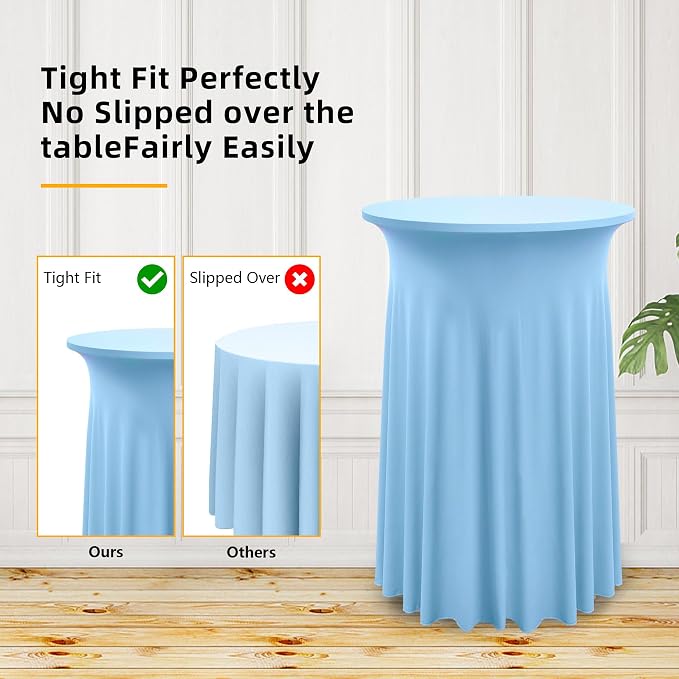 4 Pack Baby Blue Round High Top Highboy Table Cloth 32inch×43inch Wrinkle Free Stretch Spandex Cocktail Tablecloths Table Covers for Cocktail Party Wedding Banquet Baby Shower Birthday