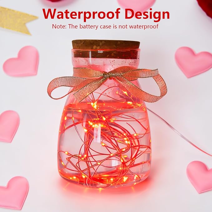 YEGUO Valentine Decor String Lights, 8 Packs Each 16ft 50 LED Fairy Lights Battery Operated, Christmas Lights Indoor for Bedroom Wedding Party Holiday Gift(Red)
