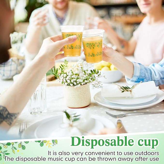Funnymoom 60 Pack Eucalyptus Baby Shower Cup 12 oz Sage Green Disposable Clear Plastic Cups for Greenery Baby Shower Wedding Birthday Gender Reveal Party Decoration Supplies
