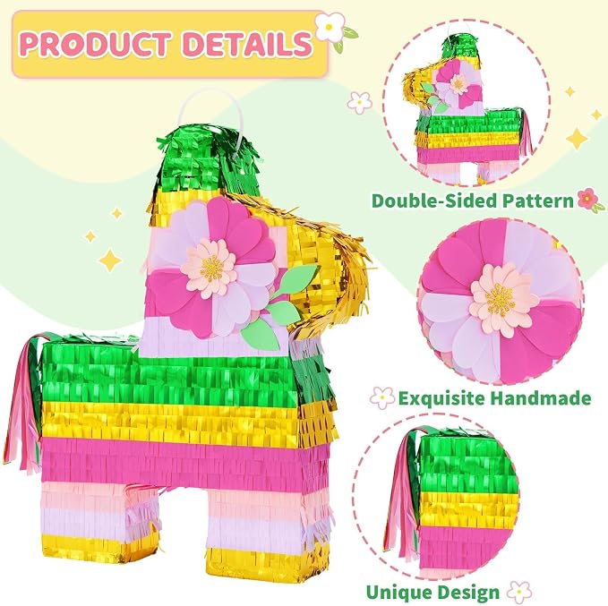 WERNNSAI 16.5" Tropical Hawaii Piñata - Rainbow Donkey Piñata with Blindfold Bat for Mexican Piñata Fiesta Party Decorations Luau Event Birthday Hawaiian Party Supplies Mexican Theme Carnivals