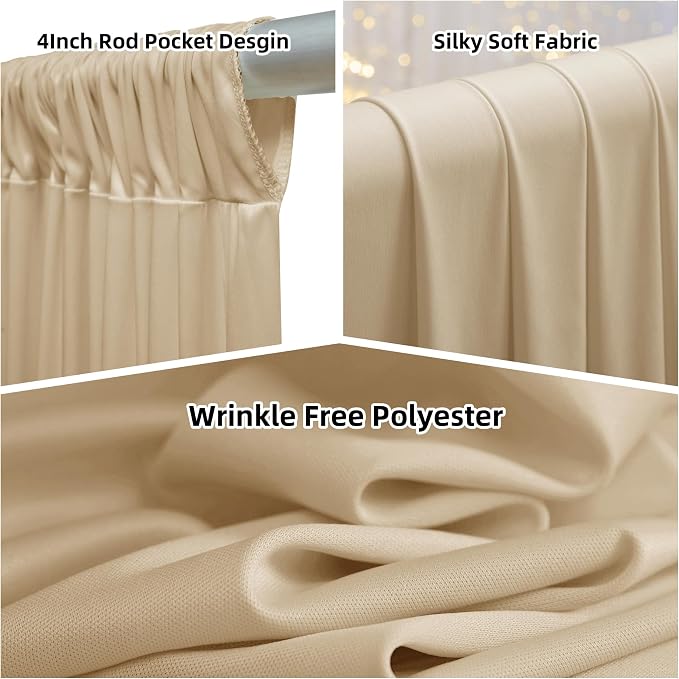 Outpain 10ftx20ft Beige Backdrop Ceiling Drapes,2Panels 20ft Height Wrinkle Free Tent Draping Curtains, Fabric Drapery Ceiling Drapes for Wedding Ceremony Birthday Theme Parties with Rod Pocket