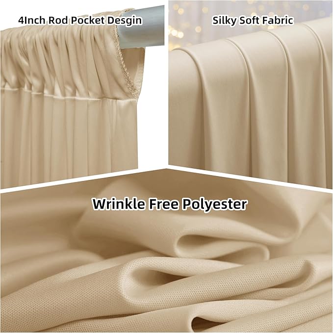 Outpain 20ftx20ft Beige Backdrop Ceiling Drapes,4Panels 20ft Height Wrinkle Free Tent Draping Curtains, Fabric Drapery Ceiling Drapes for Wedding Ceremony Birthday Theme Parties with Rod Pocket