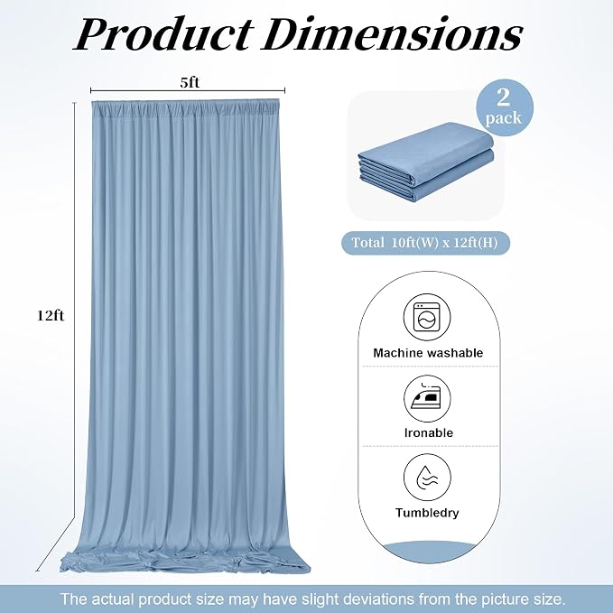 12ft x 10ft Dusty Blue Backdrop Curtains for Parties, Wrinkle Free 2 Panels Photo Backdrop Drapes Back Drop Cloth for Wedding Birthday Photography Background Decor