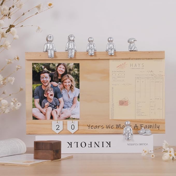 Anniversary Keepsake Box with Family Statue- Wooden Picture Frame for Cherished Keepsakes Storage，Anniversary or Wedding Gifts for Her/He (Pine)